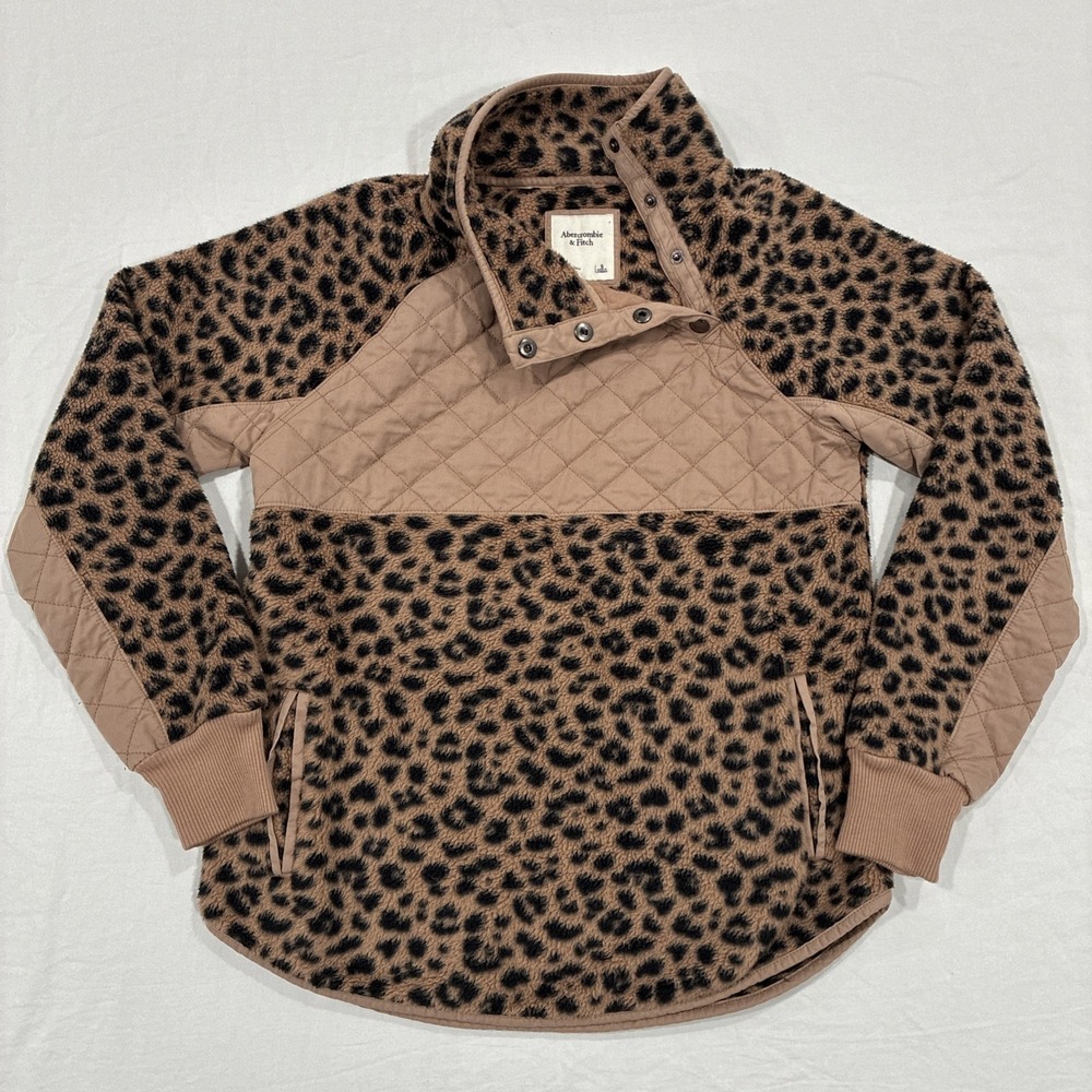Abercrombie & Fitch‎ Asymmetrical Snap Fleece Women's Small LEOPARD PRINT